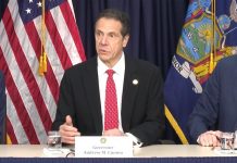 El gobernador Andrew Cuomo en conferencia de prensa con el alcalde Bill De Blasio, sobre el coronavirus.