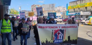 Marcha de habitantes de Washington Heights, por el Día Internacional del Trabajador. Foto Hansel Mera.